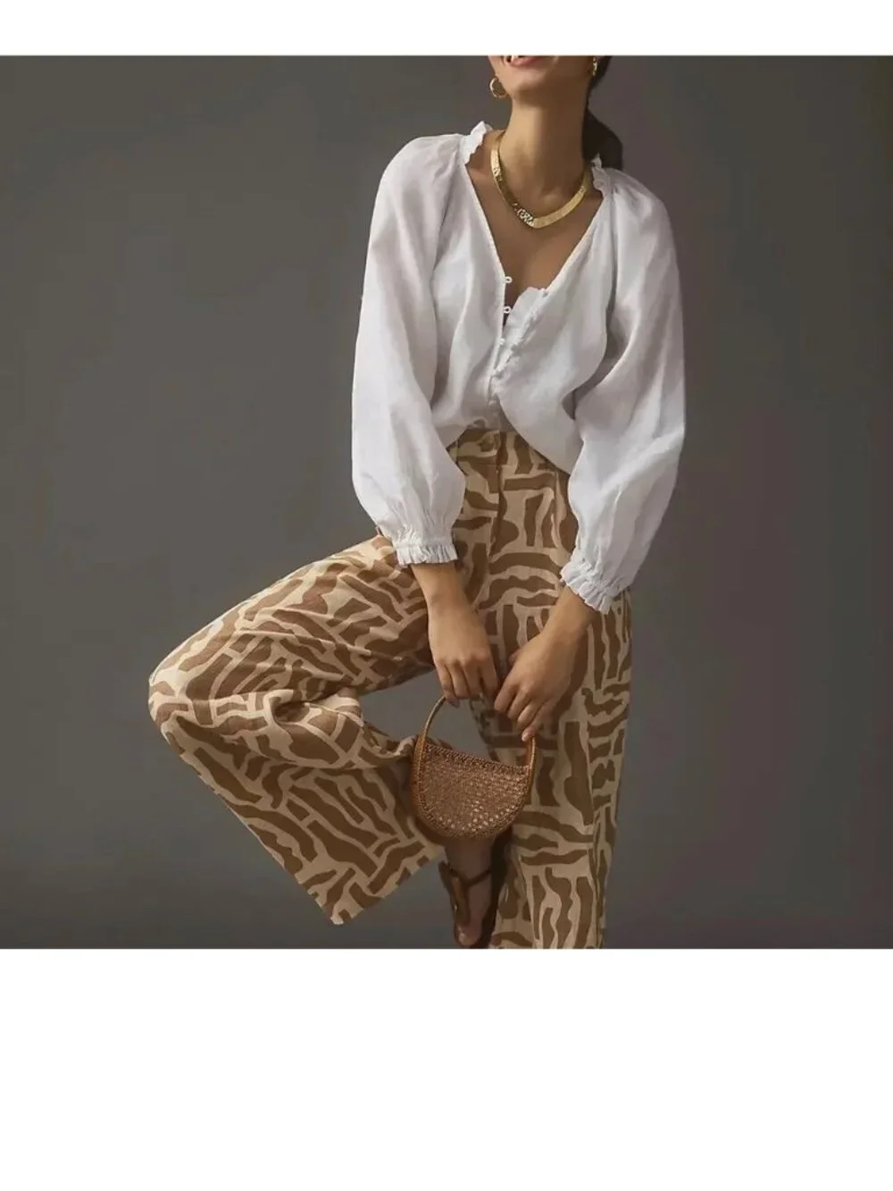 Anthropologie Maeve puffy sleeve pure linen white top size S small Audie